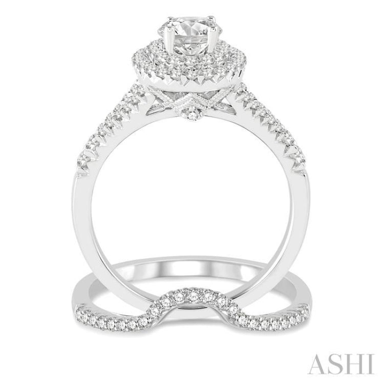 Oval Shape Halo Diamond Wedding Set