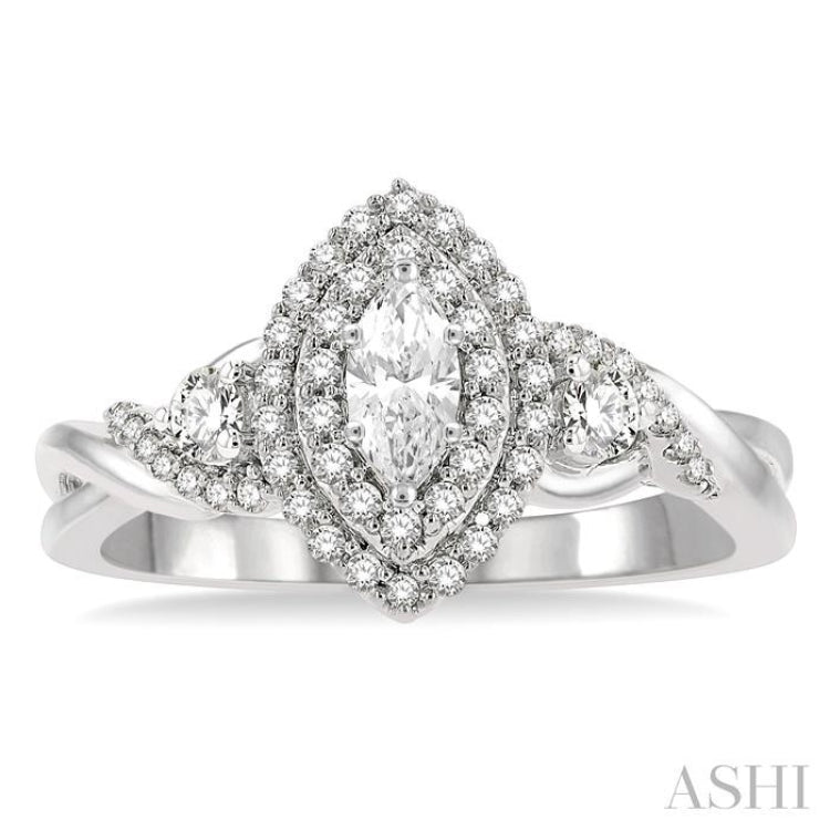 Marquise Shape Semi-Mount Halo Diamond Engagement Ring