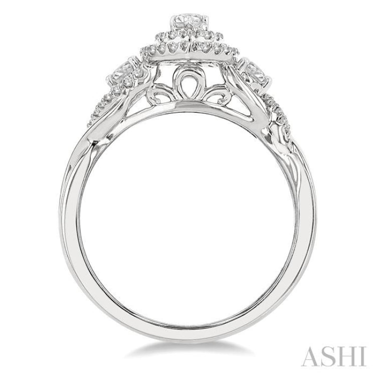 Marquise Shape Semi-Mount Halo Diamond Engagement Ring