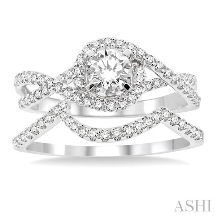 Round Shape Halo Diamond Wedding Set