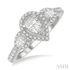 Pear Shape Past Present & Future Semi-Mount Halo Diamond Engagement Ring