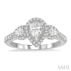 Pear Shape Past Present & Future Semi-Mount Halo Diamond Engagement Ring