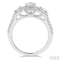 Pear Shape Past Present & Future Semi-Mount Halo Diamond Engagement Ring