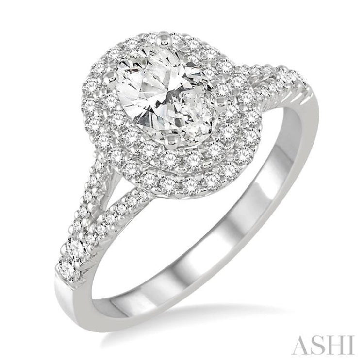 Oval Shape Semi-Mount Halo Diamond Engagement Ring