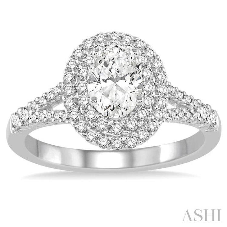 Oval Shape Semi-Mount Halo Diamond Engagement Ring