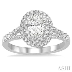 Oval Shape Semi-Mount Halo Diamond Engagement Ring