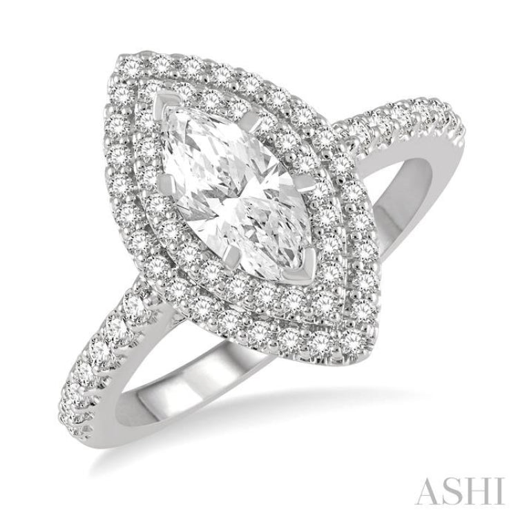 Marquise Shape Semi-Mount Halo Diamond Engagement Ring