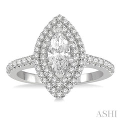 Marquise Shape Semi-Mount Halo Diamond Engagement Ring