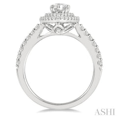 Marquise Shape Semi-Mount Halo Diamond Engagement Ring