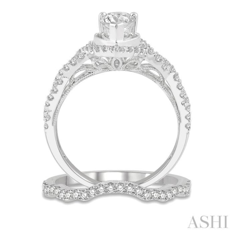 Pear Shape Halo Diamond Wedding Set