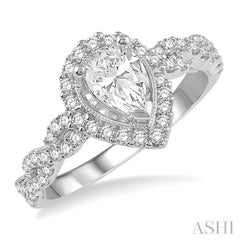 Pear Shape Semi-Mount Halo Diamond Engagement Ring