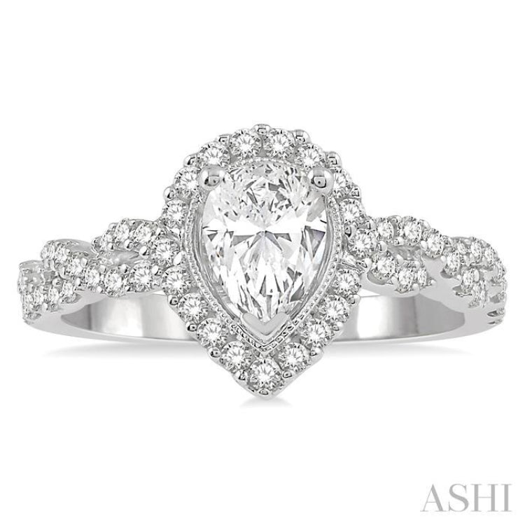 Pear Shape Semi-Mount Halo Diamond Engagement Ring