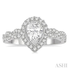 Pear Shape Semi-Mount Halo Diamond Engagement Ring