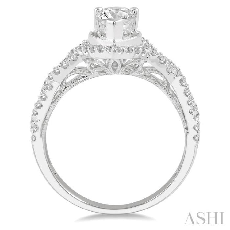 Pear Shape Semi-Mount Halo Diamond Engagement Ring