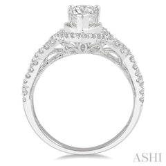 Pear Shape Semi-Mount Halo Diamond Engagement Ring