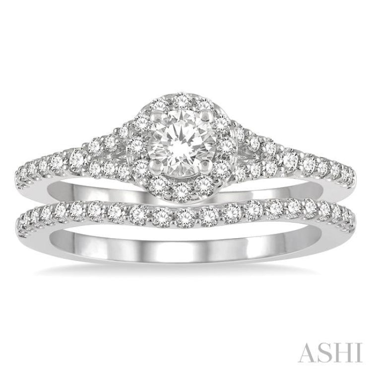 Round Shape Halo Diamond Wedding Set