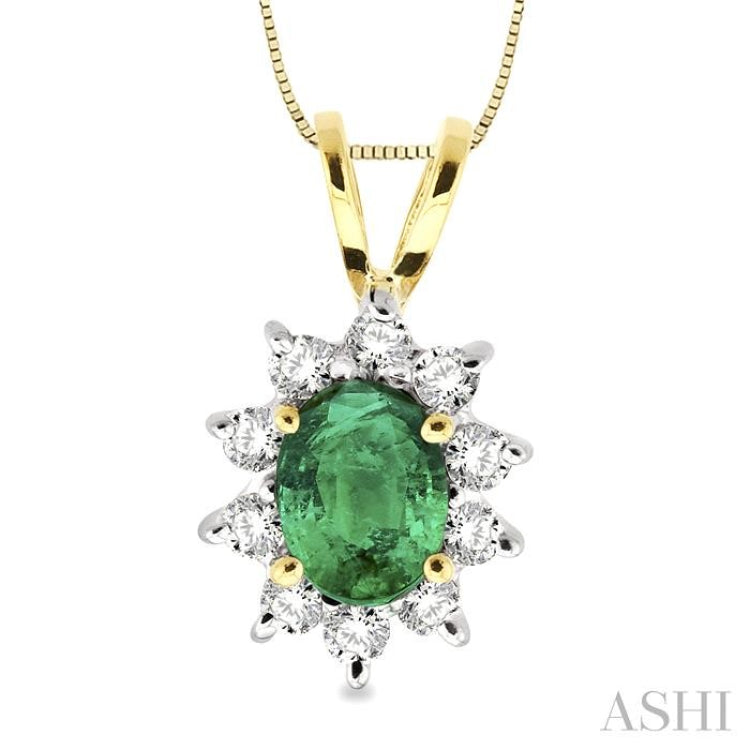 Oval Shape Gemstone & Halo Diamond Pendant