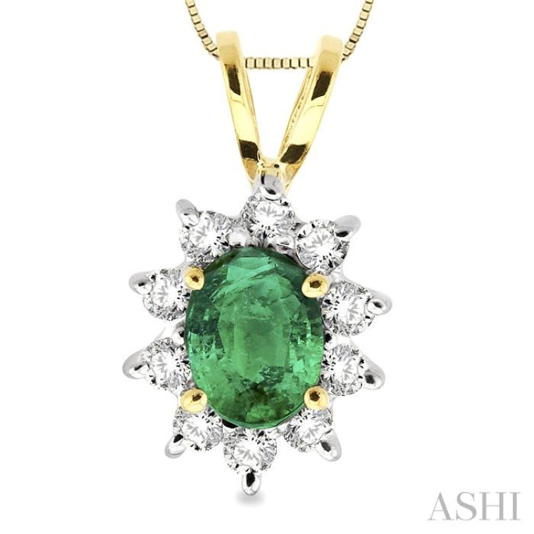 Oval Shape Gemstone & Halo Diamond Pendant