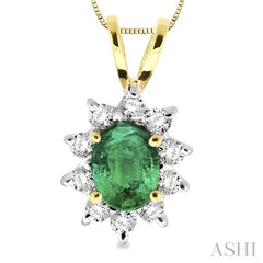 Oval Shape Gemstone & Halo Diamond Pendant