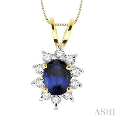 Oval Shape Gemstone & Halo Diamond Pendant