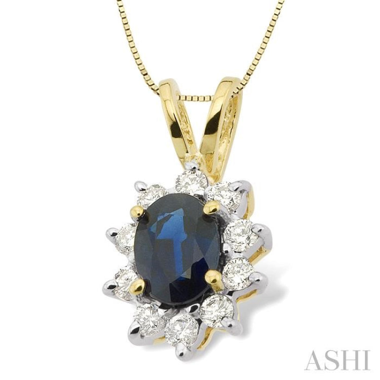 Oval Shape Gemstone & Halo Diamond Pendant