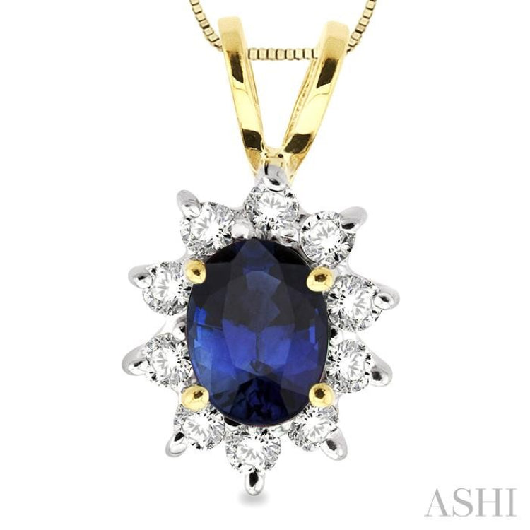 Oval Shape Gemstone & Halo Diamond Pendant