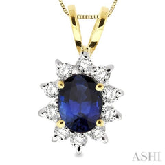 Oval Shape Gemstone & Halo Diamond Pendant