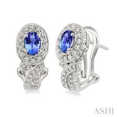 Oval Shape Gemstone & Halo Diamond Earrings