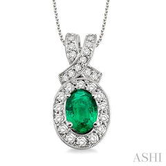 Oval Shape Gemstone & Halo Diamond Pendant