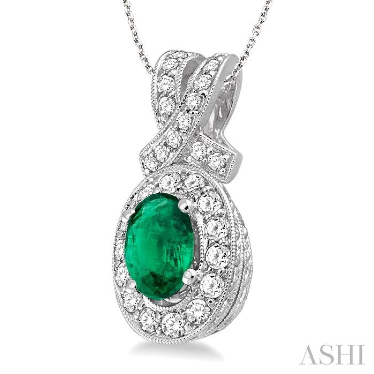 Oval Shape Gemstone & Halo Diamond Pendant