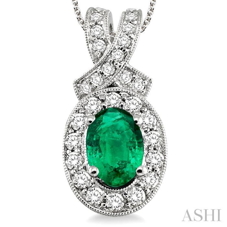 Oval Shape Gemstone & Halo Diamond Pendant