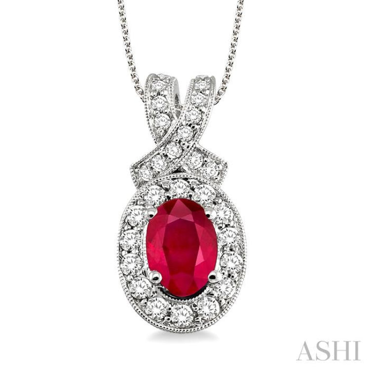 Oval Shape Gemstone & Halo Diamond Pendant