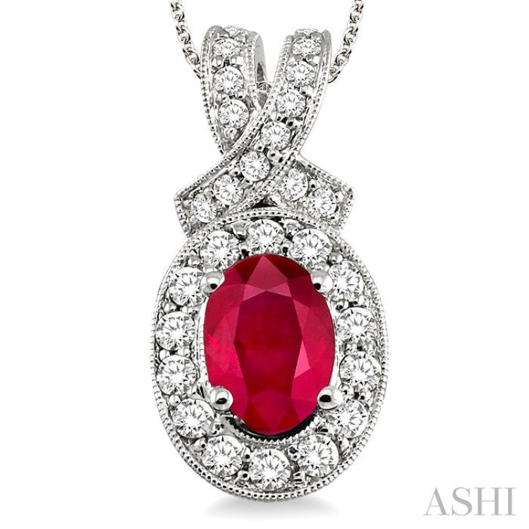 Oval Shape Gemstone & Halo Diamond Pendant