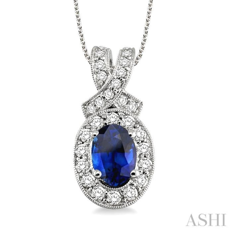 Oval Shape Gemstone & Halo Diamond Pendant