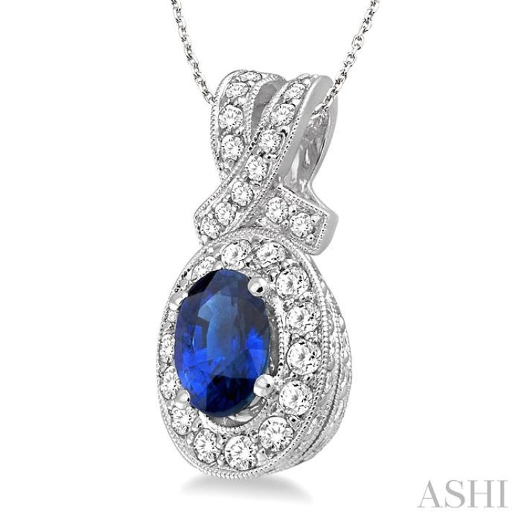 Oval Shape Gemstone & Halo Diamond Pendant