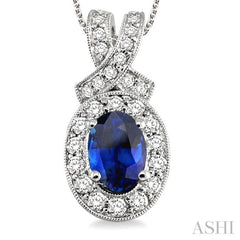 Oval Shape Gemstone & Halo Diamond Pendant