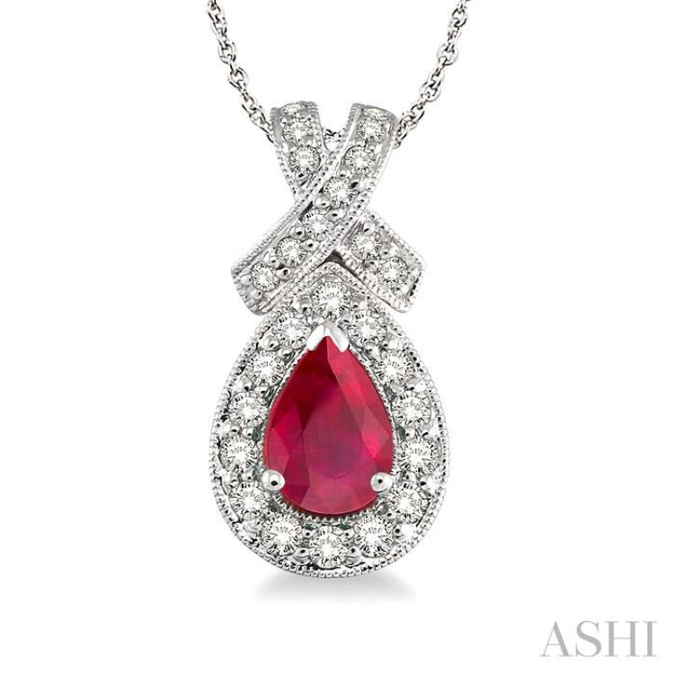 Pear Shape Gemstone & Halo Diamond Pendant