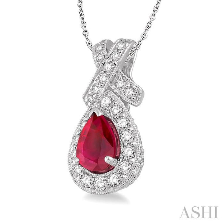 Pear Shape Gemstone & Halo Diamond Pendant