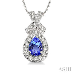 Pear Shape Gemstone & Halo Diamond Pendant