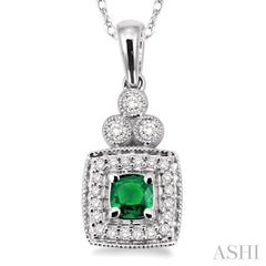 Cushion Shape Gemstone & Halo Diamond Pendant