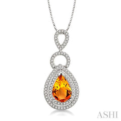 Pear Shape Gemstone & Halo Diamond Pendant