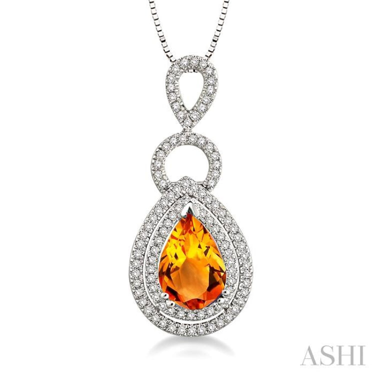 Pear Shape Gemstone & Halo Diamond Pendant