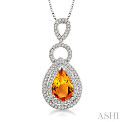 Pear Shape Gemstone & Halo Diamond Pendant