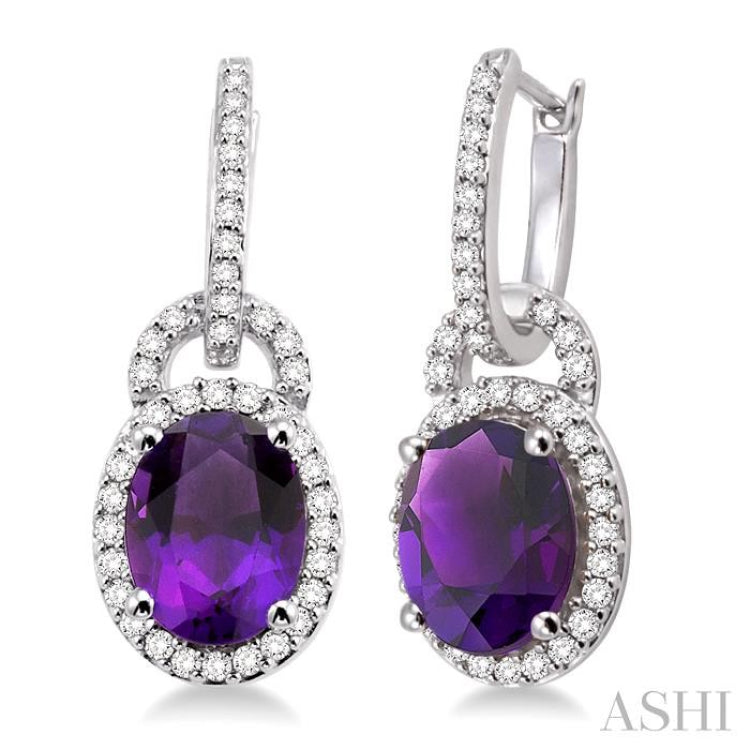 Oval Shape Gemstone & Halo Diamond Earrings