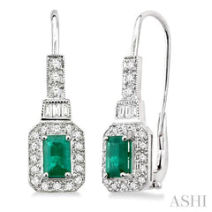 Emerald Shape Gemstone & Halo Diamond Earrings