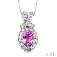 Oval Shape Gemstone & Halo Diamond Pendant