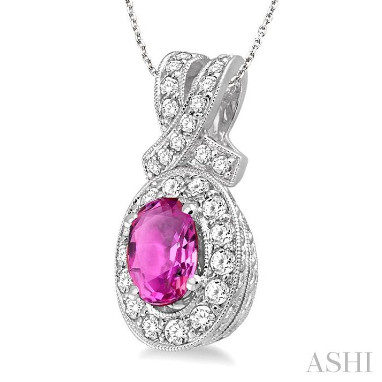 Oval Shape Gemstone & Halo Diamond Pendant