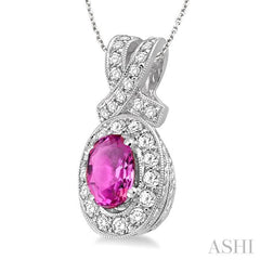 Oval Shape Gemstone & Halo Diamond Pendant