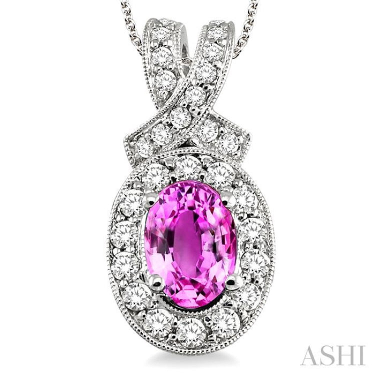 Oval Shape Gemstone & Halo Diamond Pendant