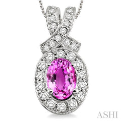 Oval Shape Gemstone & Halo Diamond Pendant